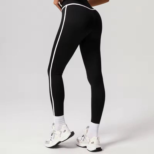 Black Athletic Leggings with White Contrast Piping