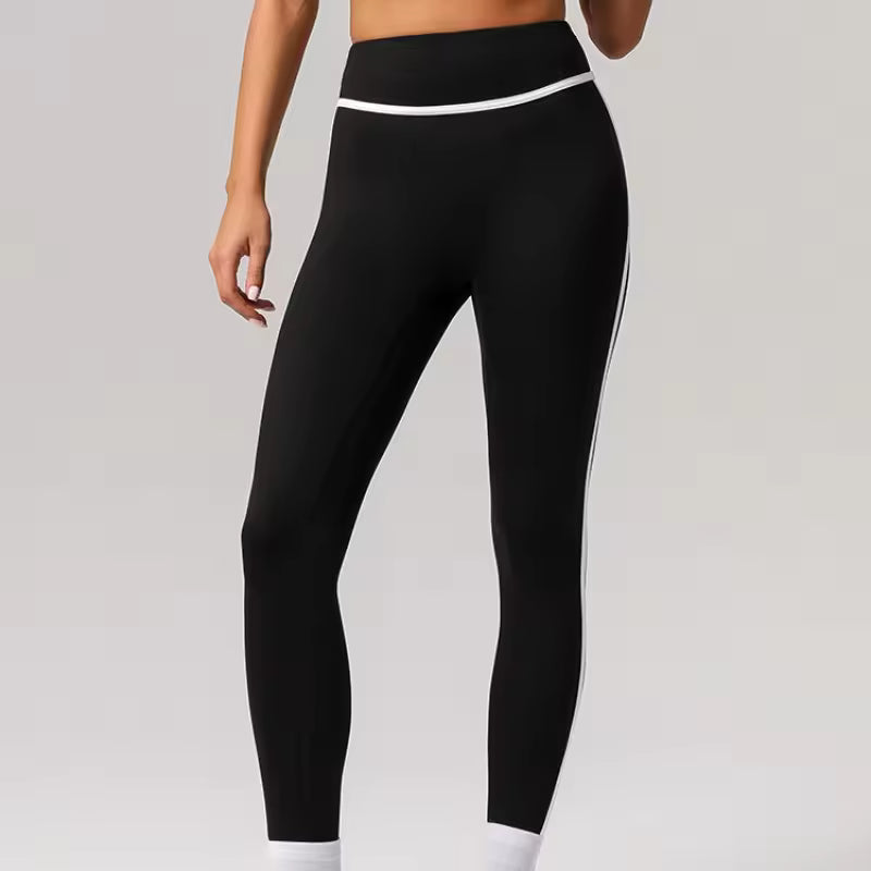 Black Athletic Leggings with White Contrast Piping