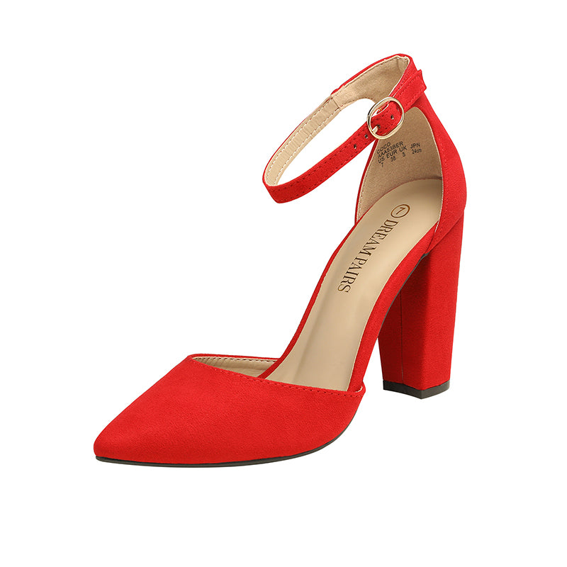 Pointed Toe Chunky Heel Pumps