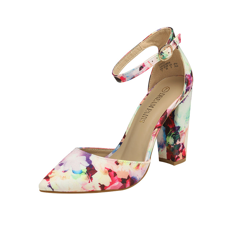 Pointed Toe Chunky Heel Pumps