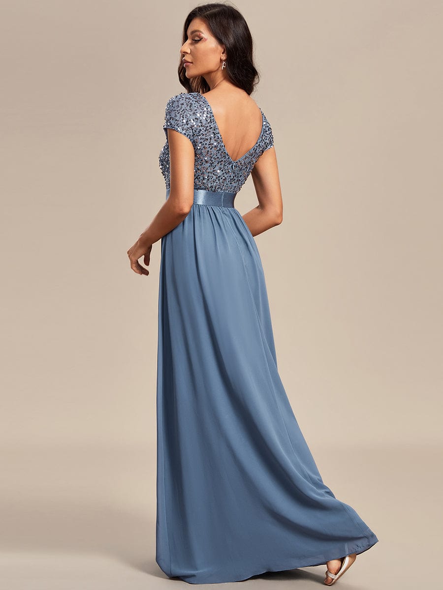 Empire Waist V-Neck Cap Sleeve Chiffon Evening Dress