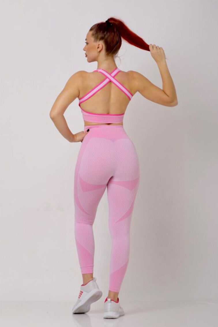 Seamless Women 3pcs Yoga Sets Fitness Sport Suit Long Sleeve Zipper with Sport Bra & Leggings Pants Pink