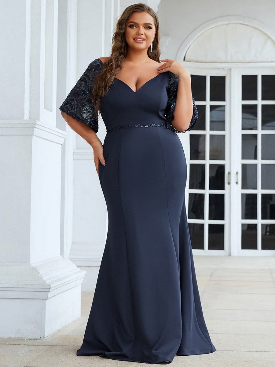 Elegant V Neck Fishtail Evening Gown for Curvy Women