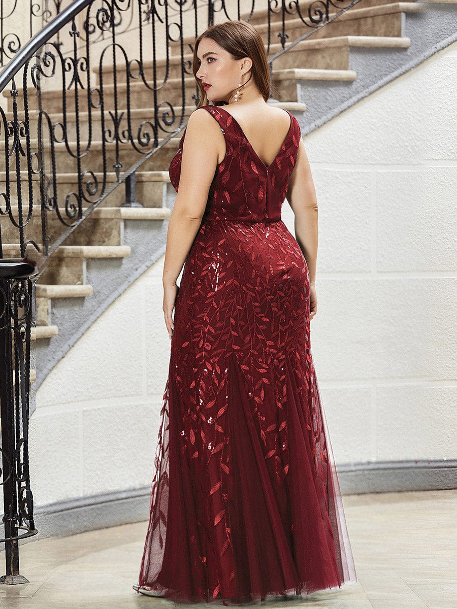 Elegant Plus Size Sequin Fishtail Formal Evening Gown
