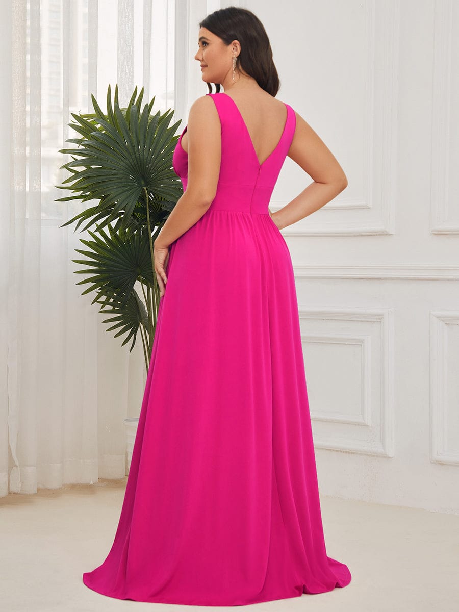 Evening Elegance Plus Size V-Neck Empire Waist High Slit Dress