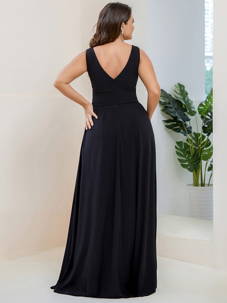 Evening Elegance Plus Size V-Neck Empire Waist High Slit Dress
