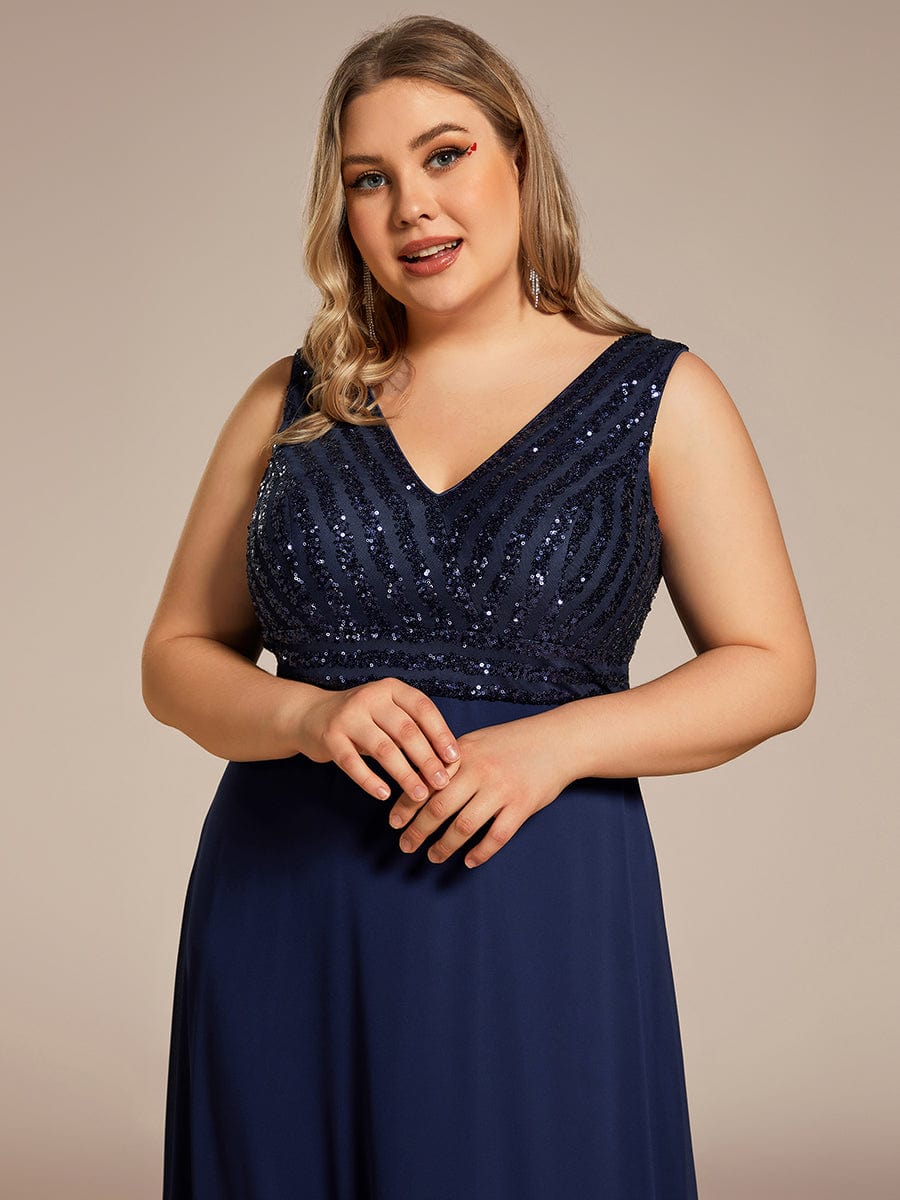 Shimmering Sequin Double V-Neck Sleeveless Formal Gown