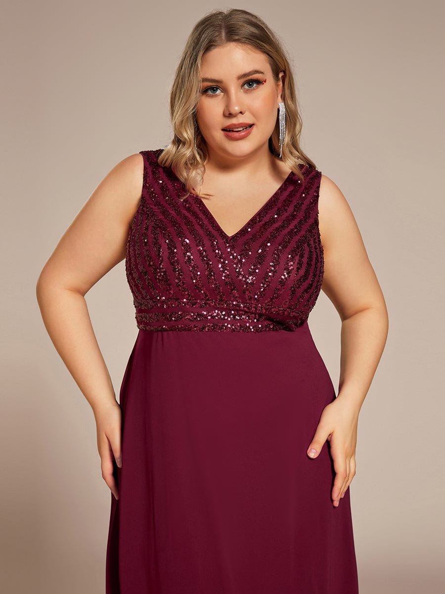 Shimmering Sequin Double V-Neck Sleeveless Formal Gown