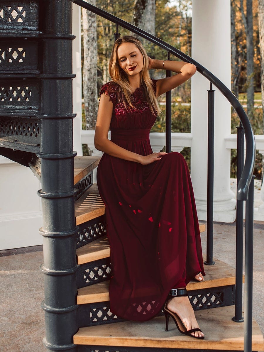 Sophisticated Lace Cap Sleeve Bridesmaid Gown