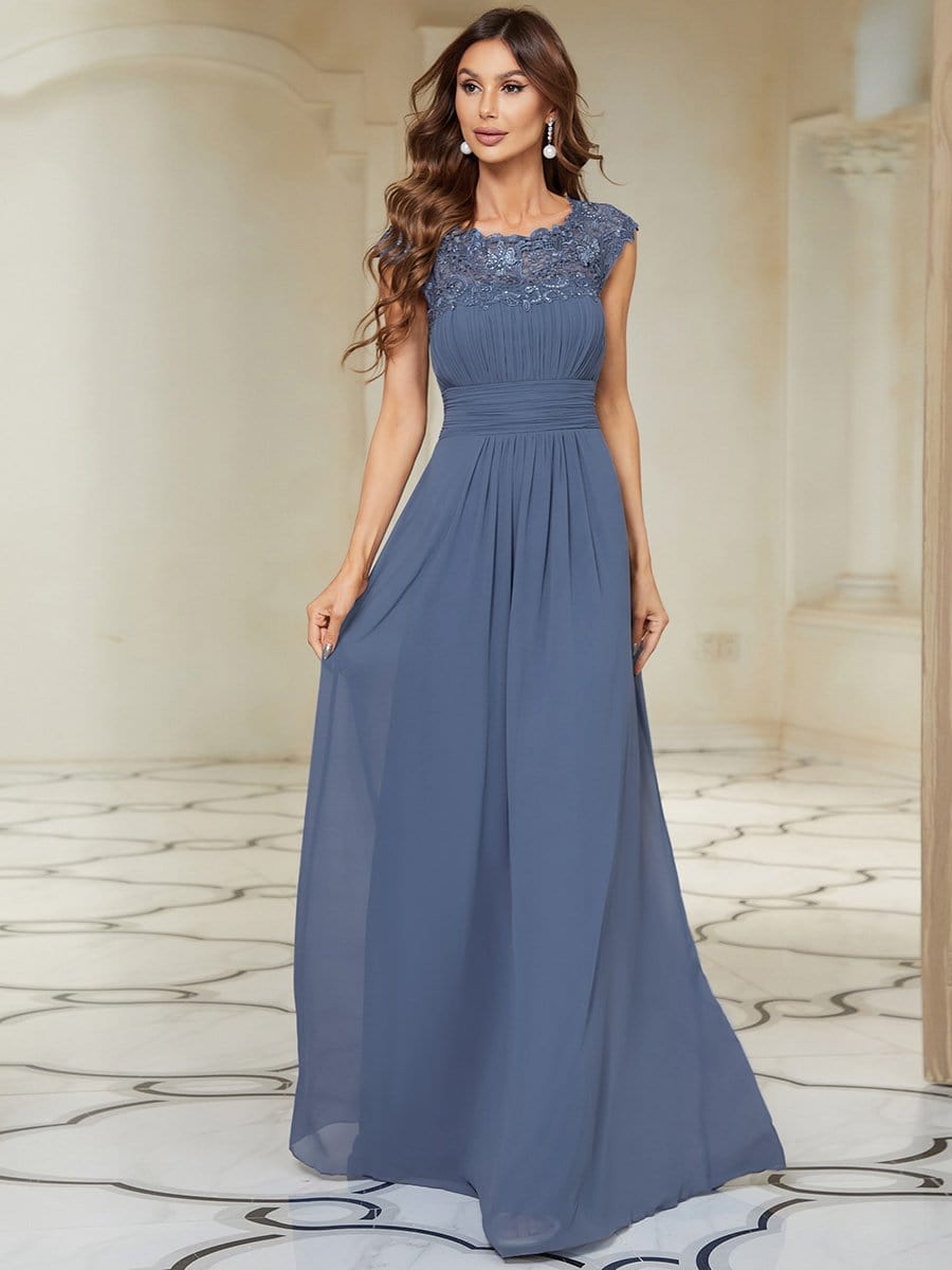 Sophisticated Lace Cap Sleeve Bridesmaid Gown