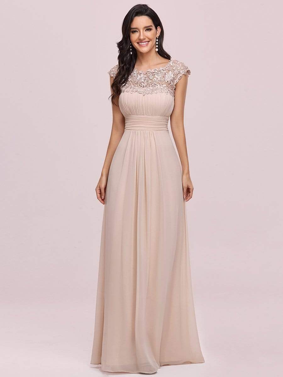 Sophisticated Lace Cap Sleeve Bridesmaid Gown