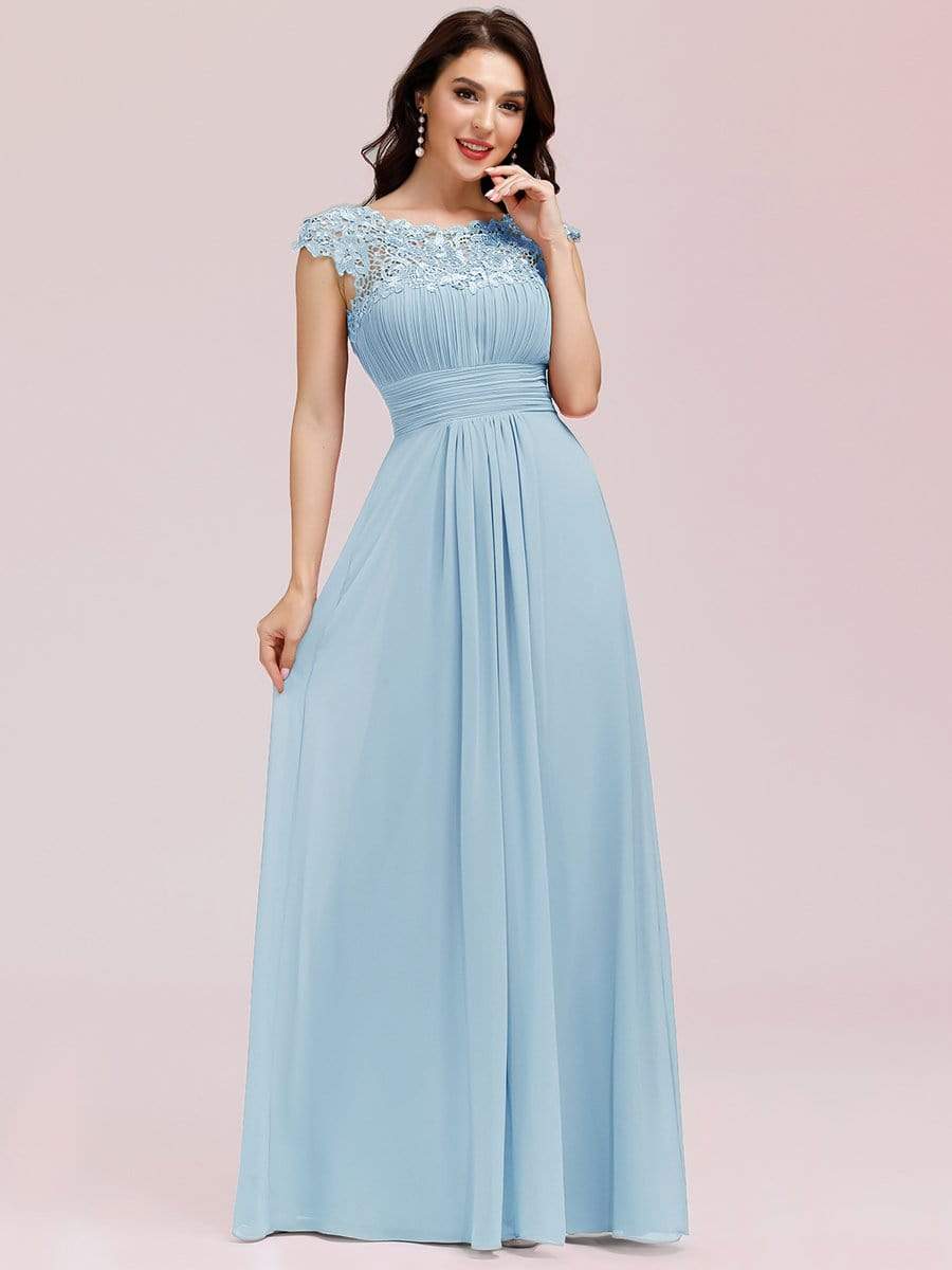 Sophisticated Lace Cap Sleeve Bridesmaid Gown