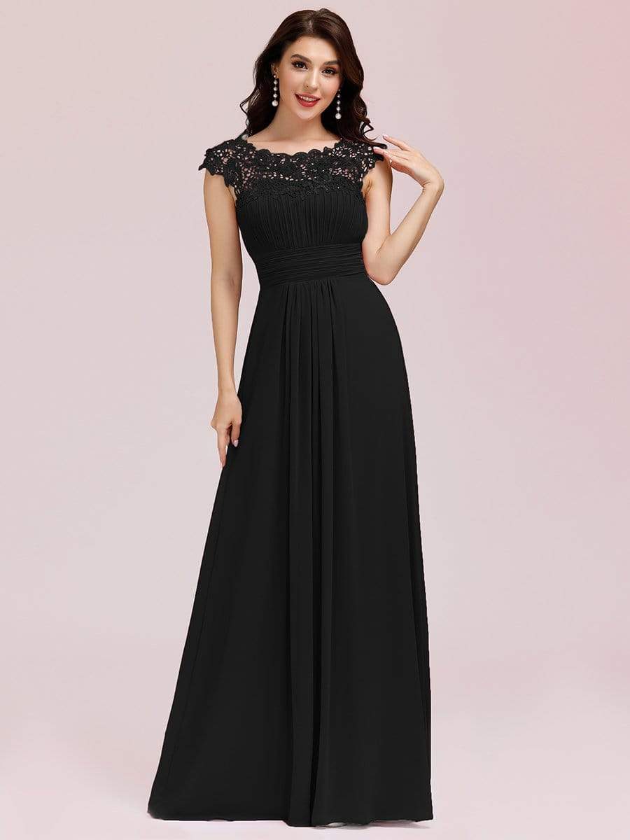Sophisticated Lace Cap Sleeve Bridesmaid Gown