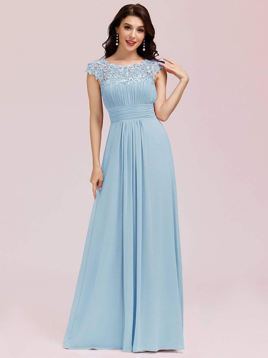 Sophisticated Lace Cap Sleeve Bridesmaid Gown