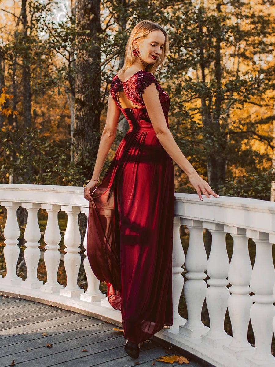 Sophisticated Lace Cap Sleeve Bridesmaid Gown