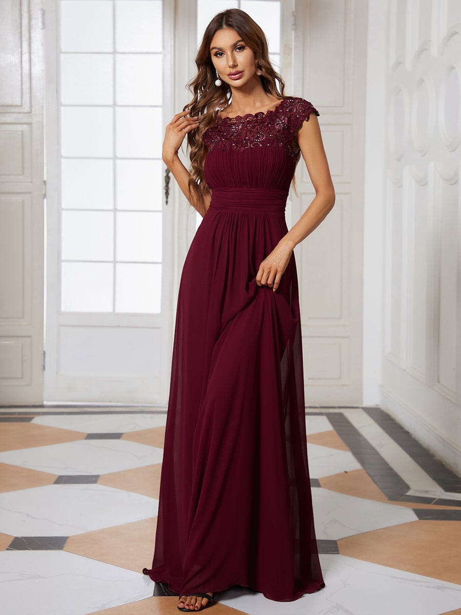 Sophisticated Lace Cap Sleeve Bridesmaid Gown