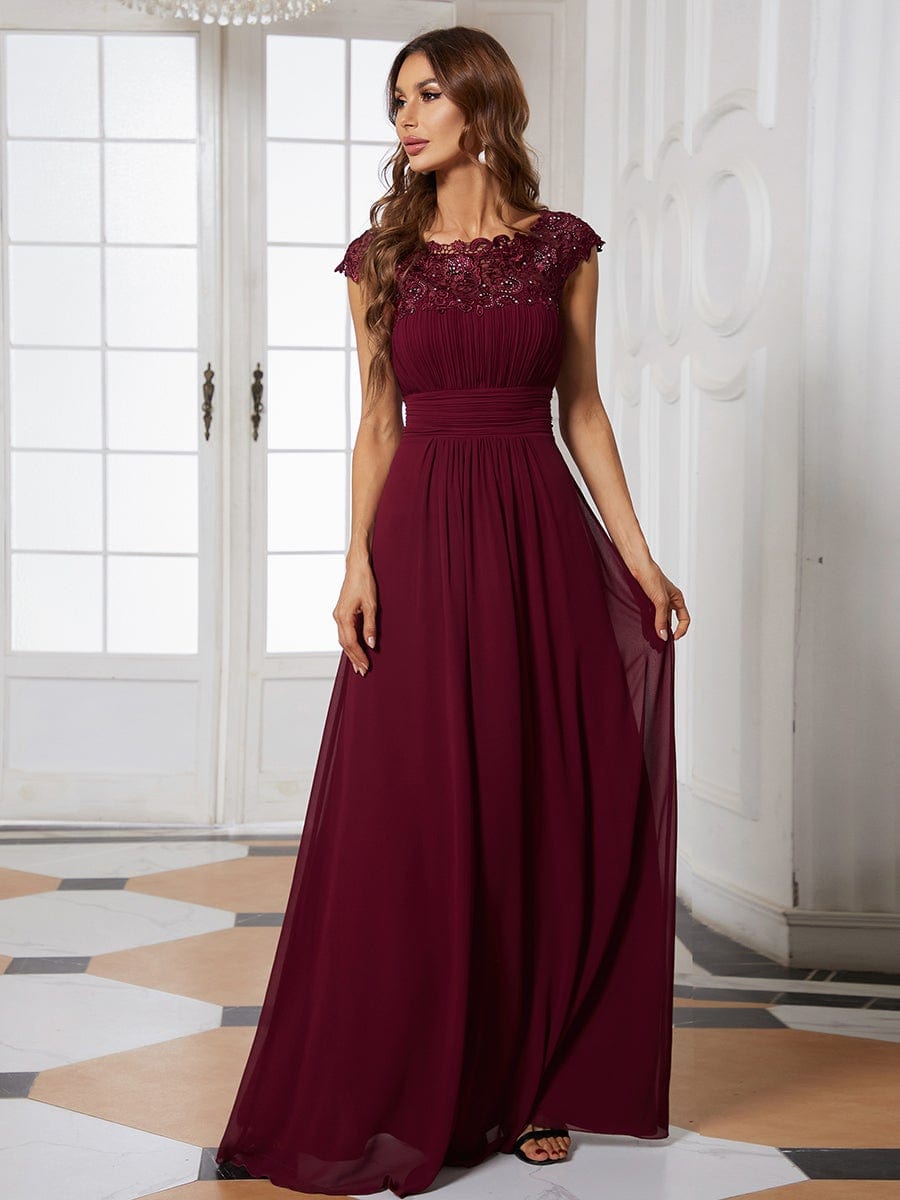 Sophisticated Lace Cap Sleeve Bridesmaid Gown