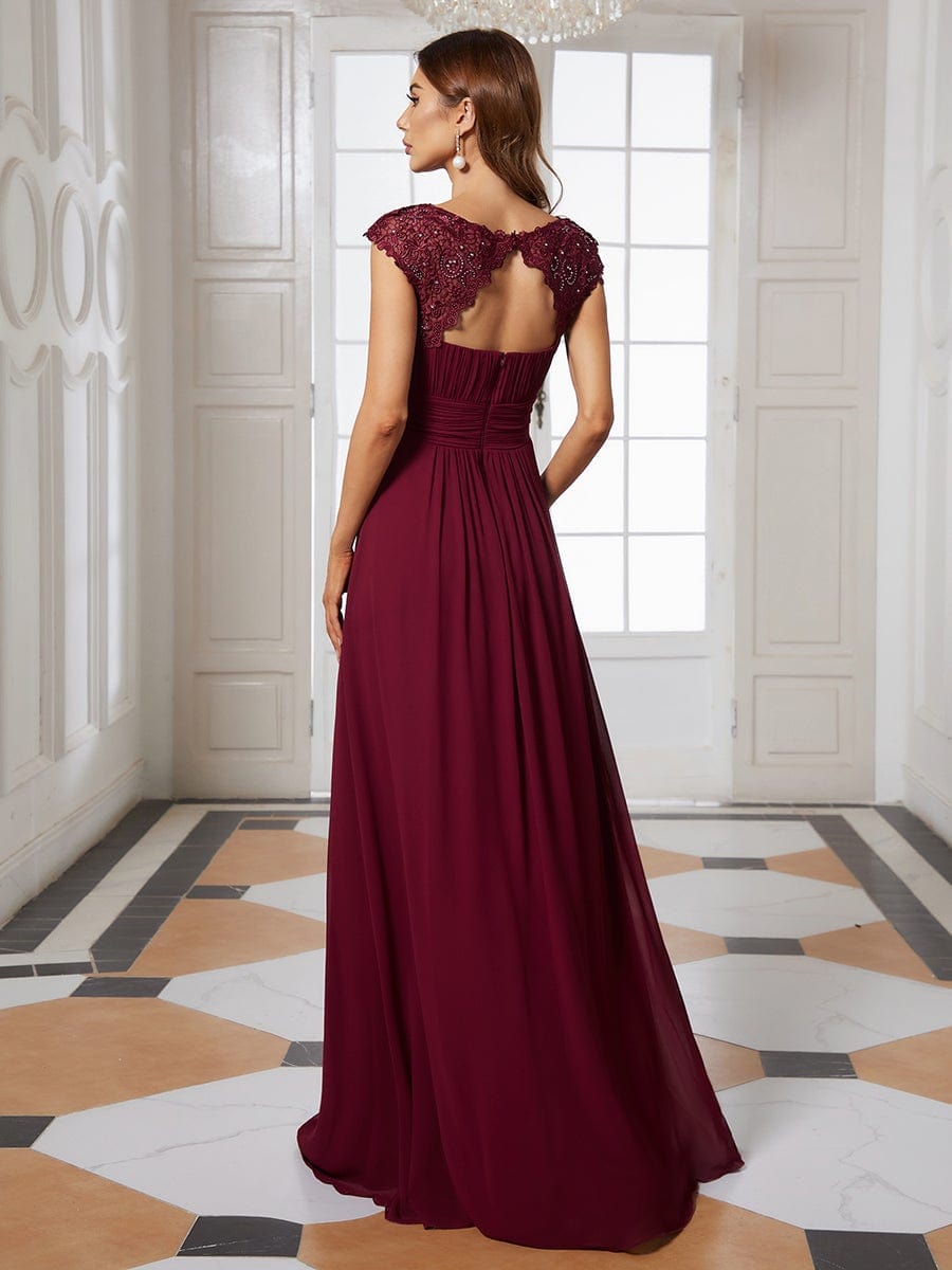 Sophisticated Lace Cap Sleeve Bridesmaid Gown