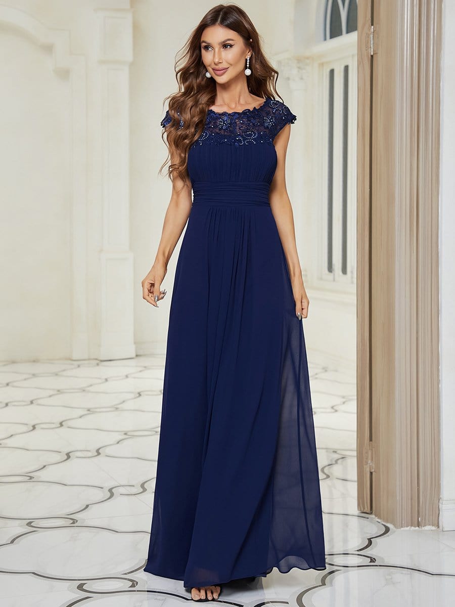Sophisticated Lace Cap Sleeve Bridesmaid Gown