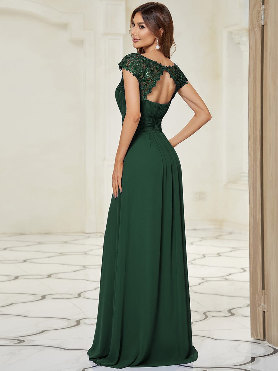 Sophisticated Lace Cap Sleeve Bridesmaid Gown