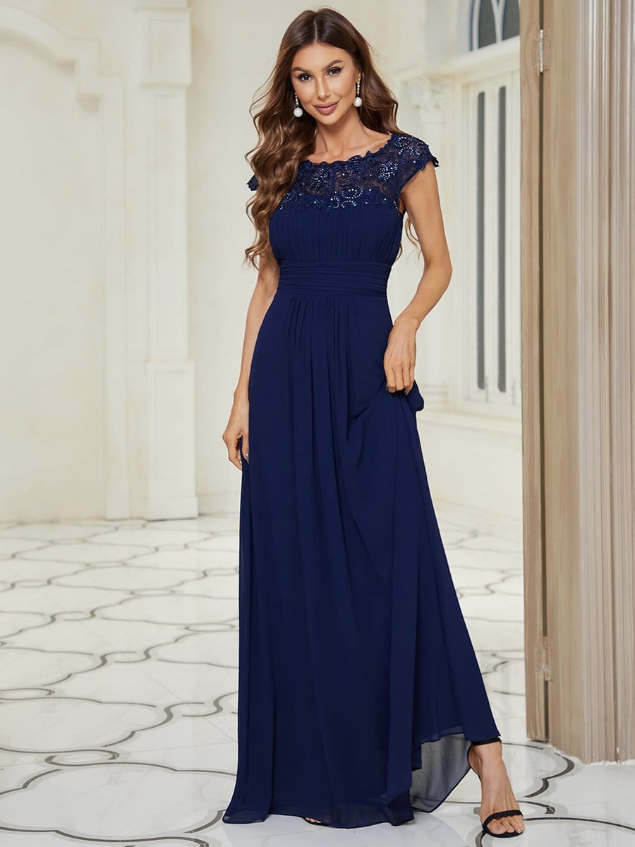 Sophisticated Lace Cap Sleeve Bridesmaid Gown