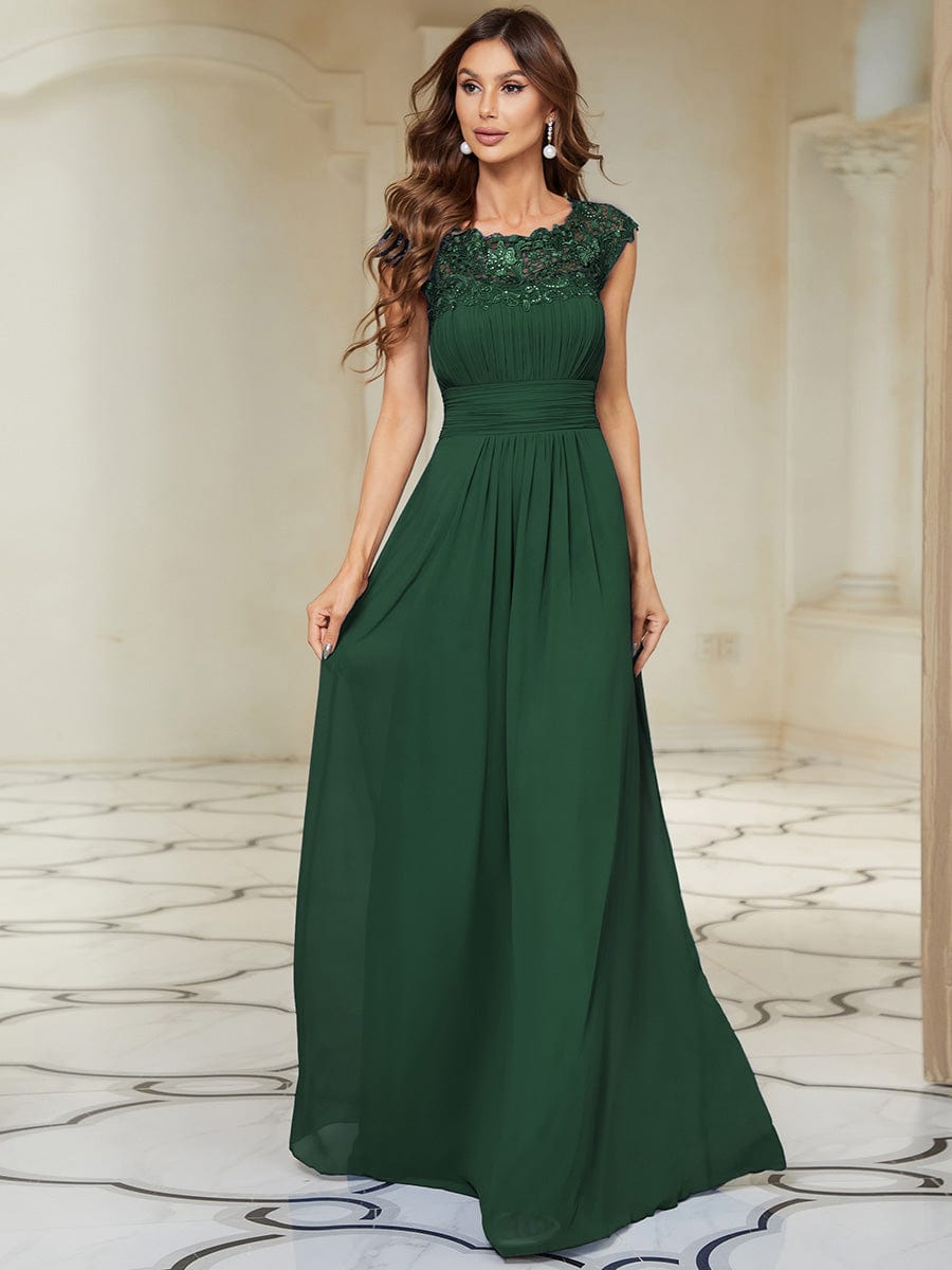 Sophisticated Lace Cap Sleeve Bridesmaid Gown