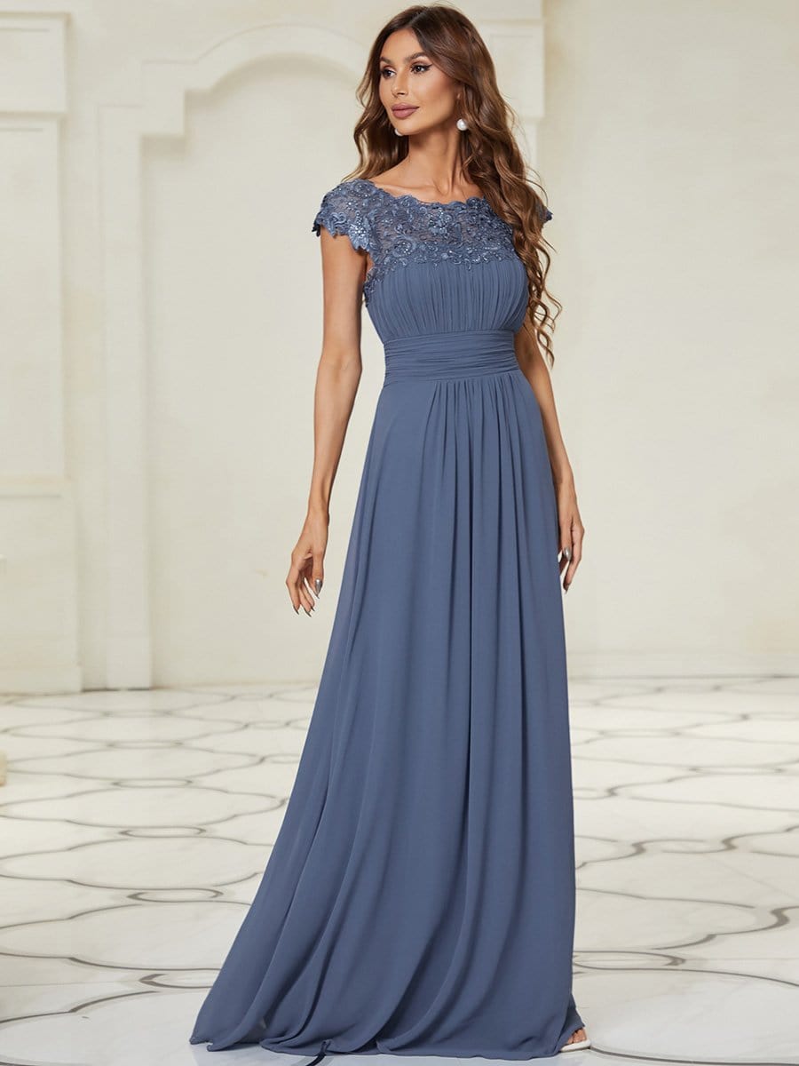 Sophisticated Lace Cap Sleeve Bridesmaid Gown