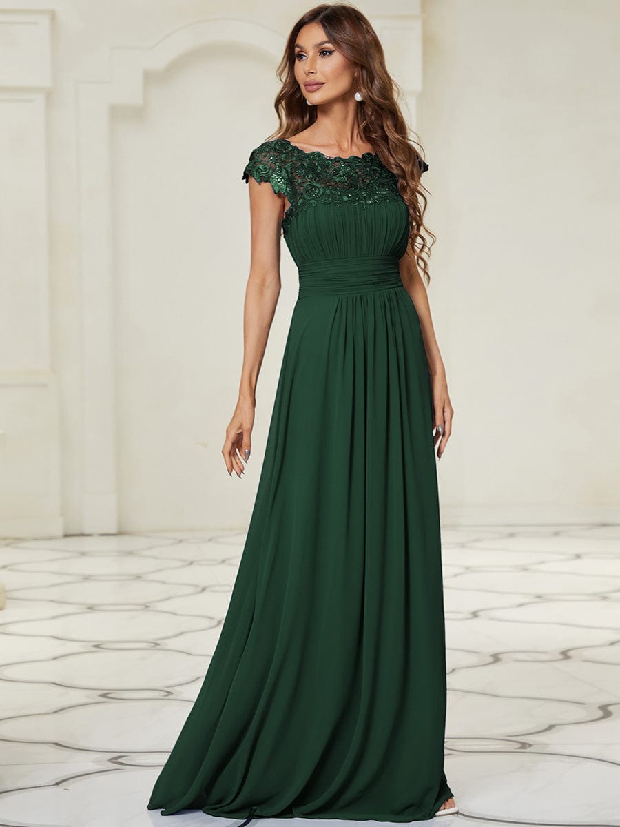 Sophisticated Lace Cap Sleeve Bridesmaid Gown