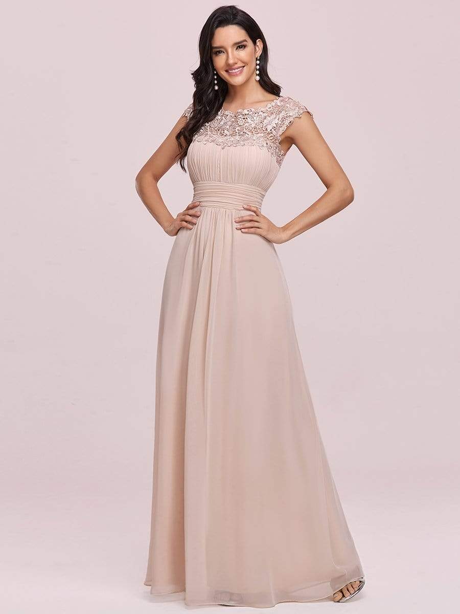 Sophisticated Lace Cap Sleeve Bridesmaid Gown