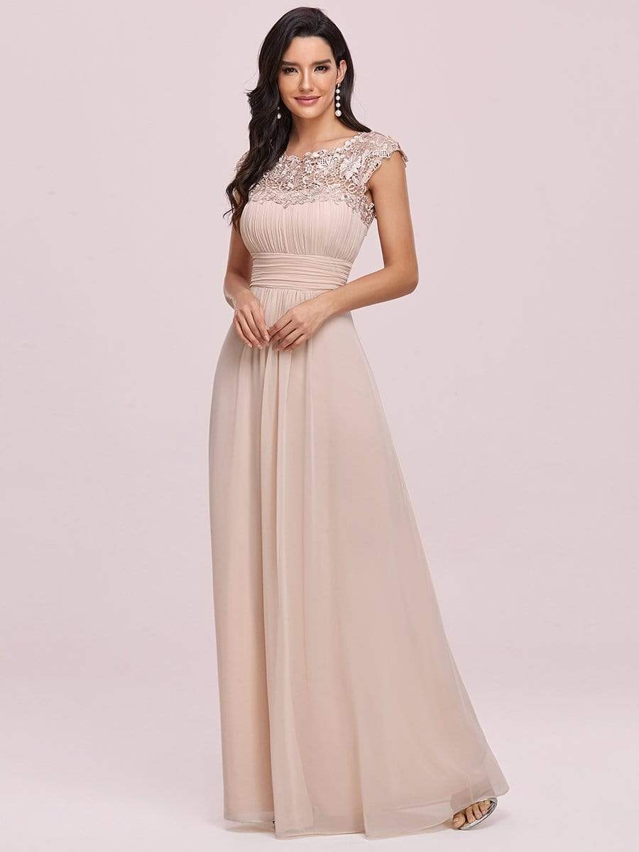 Sophisticated Lace Cap Sleeve Bridesmaid Gown