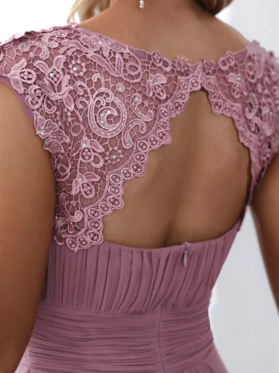 Sophisticated Lace Cap Sleeve Bridesmaid Gown