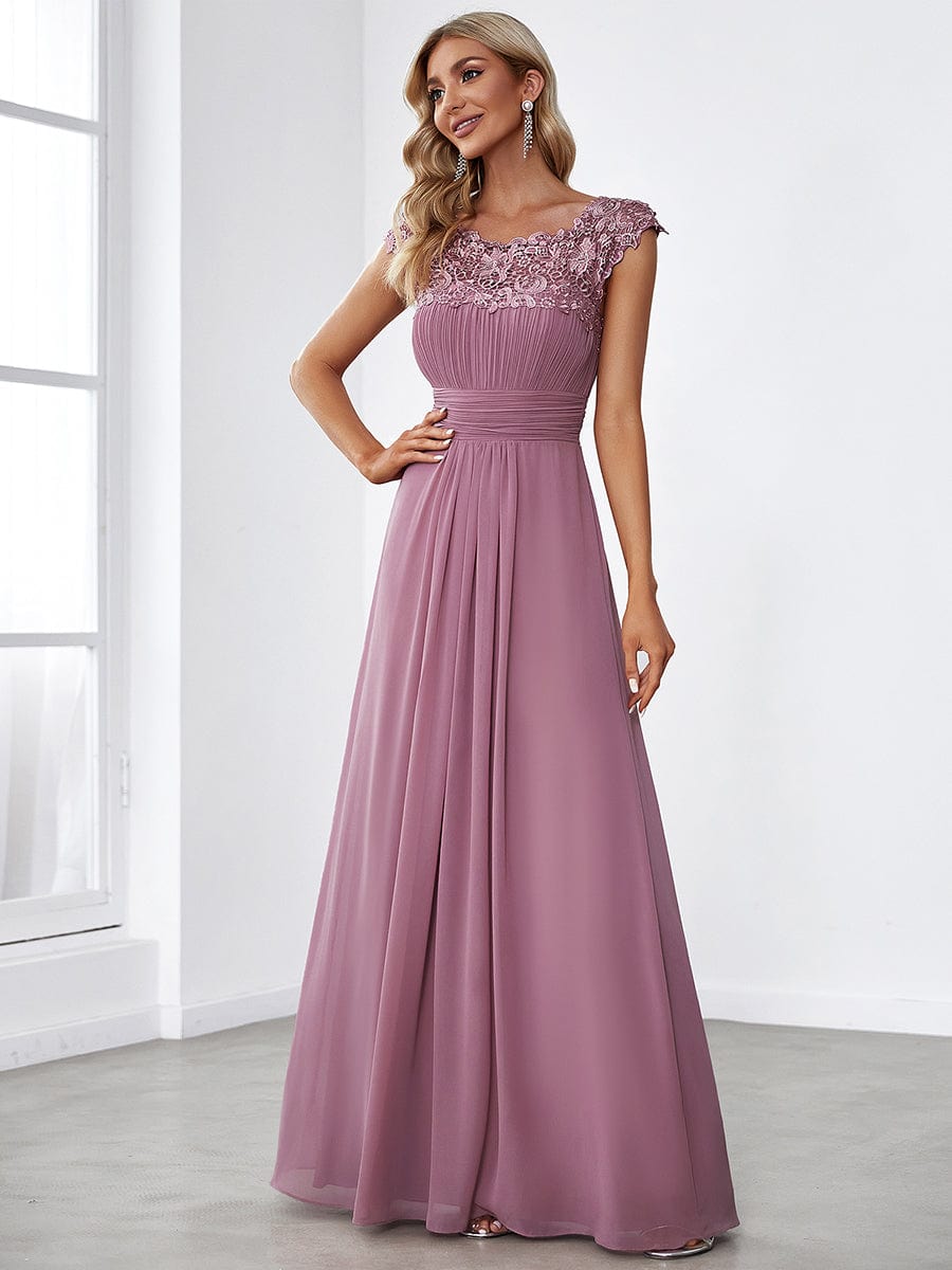 Sophisticated Lace Cap Sleeve Bridesmaid Gown