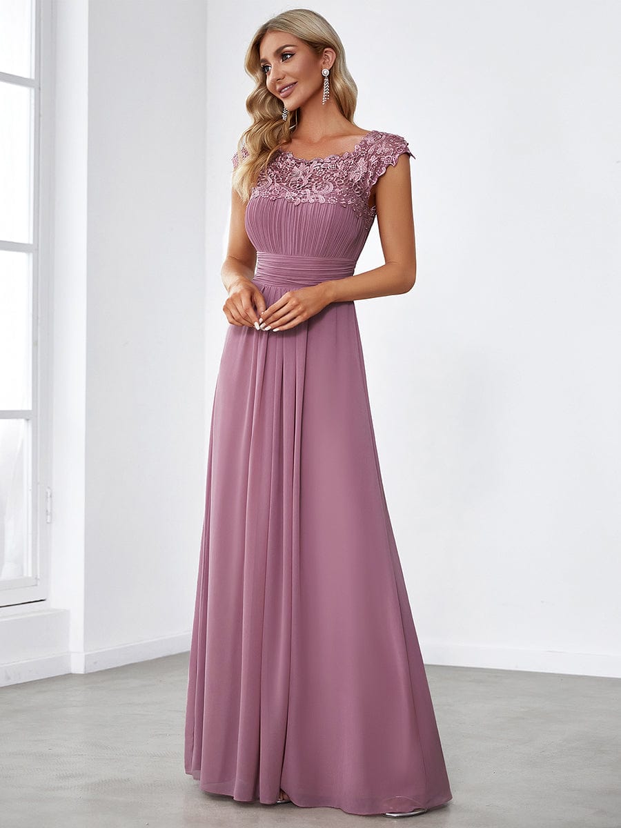 Sophisticated Lace Cap Sleeve Bridesmaid Gown