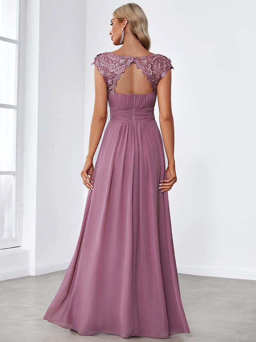 Sophisticated Lace Cap Sleeve Bridesmaid Gown