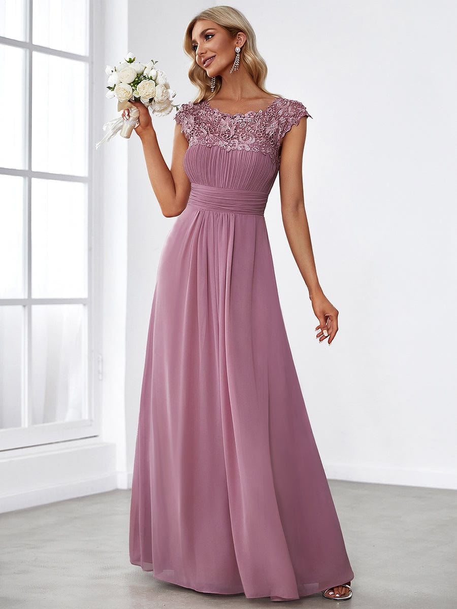 Sophisticated Lace Cap Sleeve Bridesmaid Gown