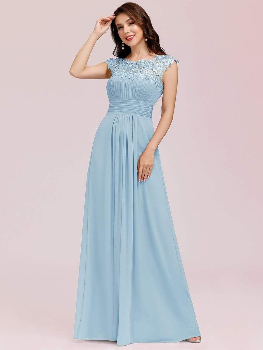 Sophisticated Lace Cap Sleeve Bridesmaid Gown