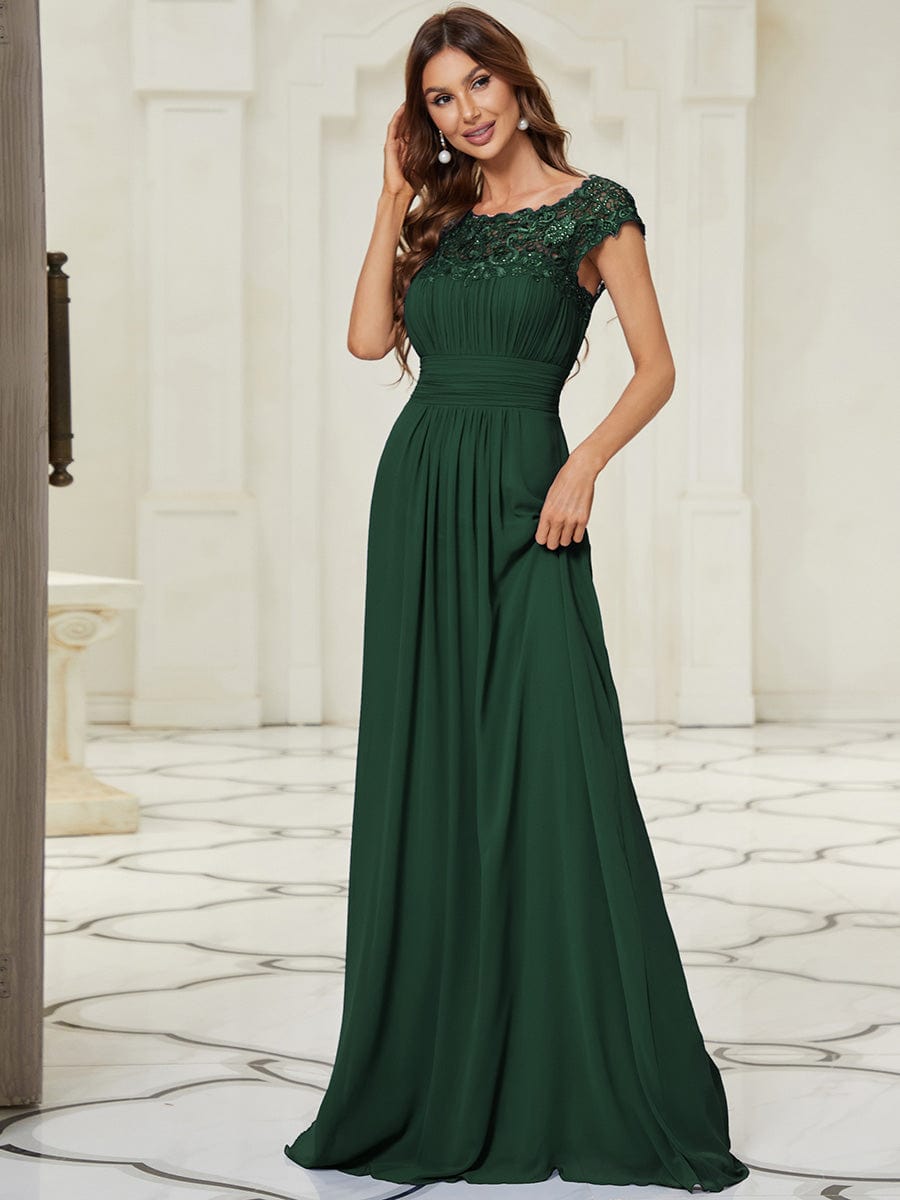 Sophisticated Lace Cap Sleeve Bridesmaid Gown