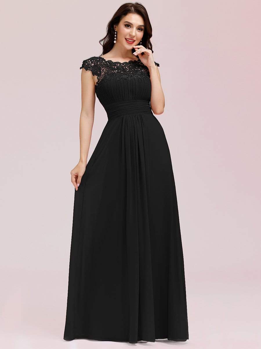 Sophisticated Lace Cap Sleeve Bridesmaid Gown