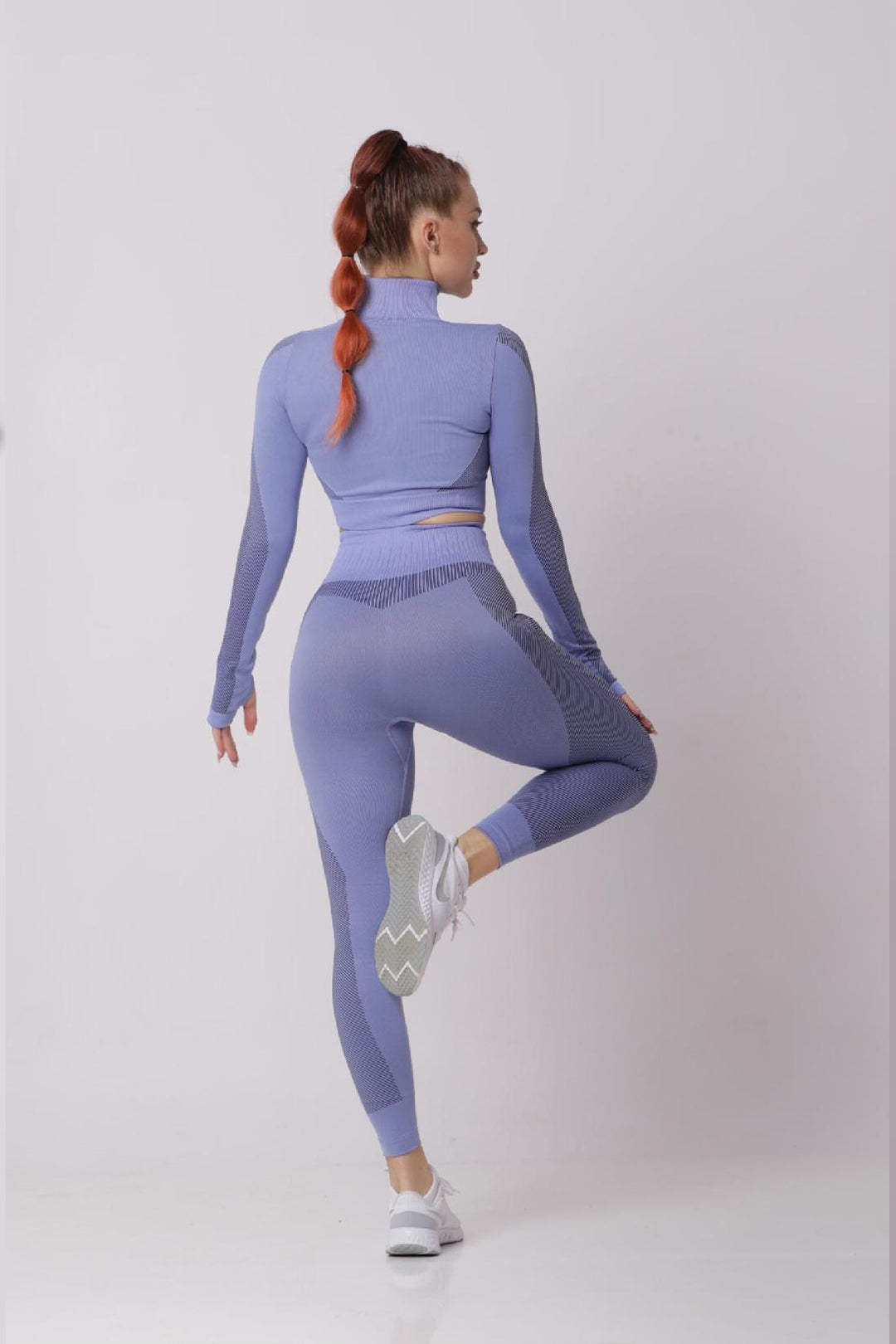 Seamless Women 3pcs Yoga Sets Fitness Sport Suit Long Sleeve Zipper with Sport Bra & Leggings Pants LightBlue