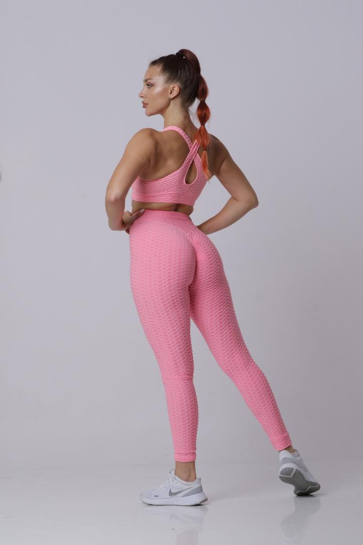 Women Soft Compression Seamless High Waist Leggings Bra and Jacket Set Light Baby Pink