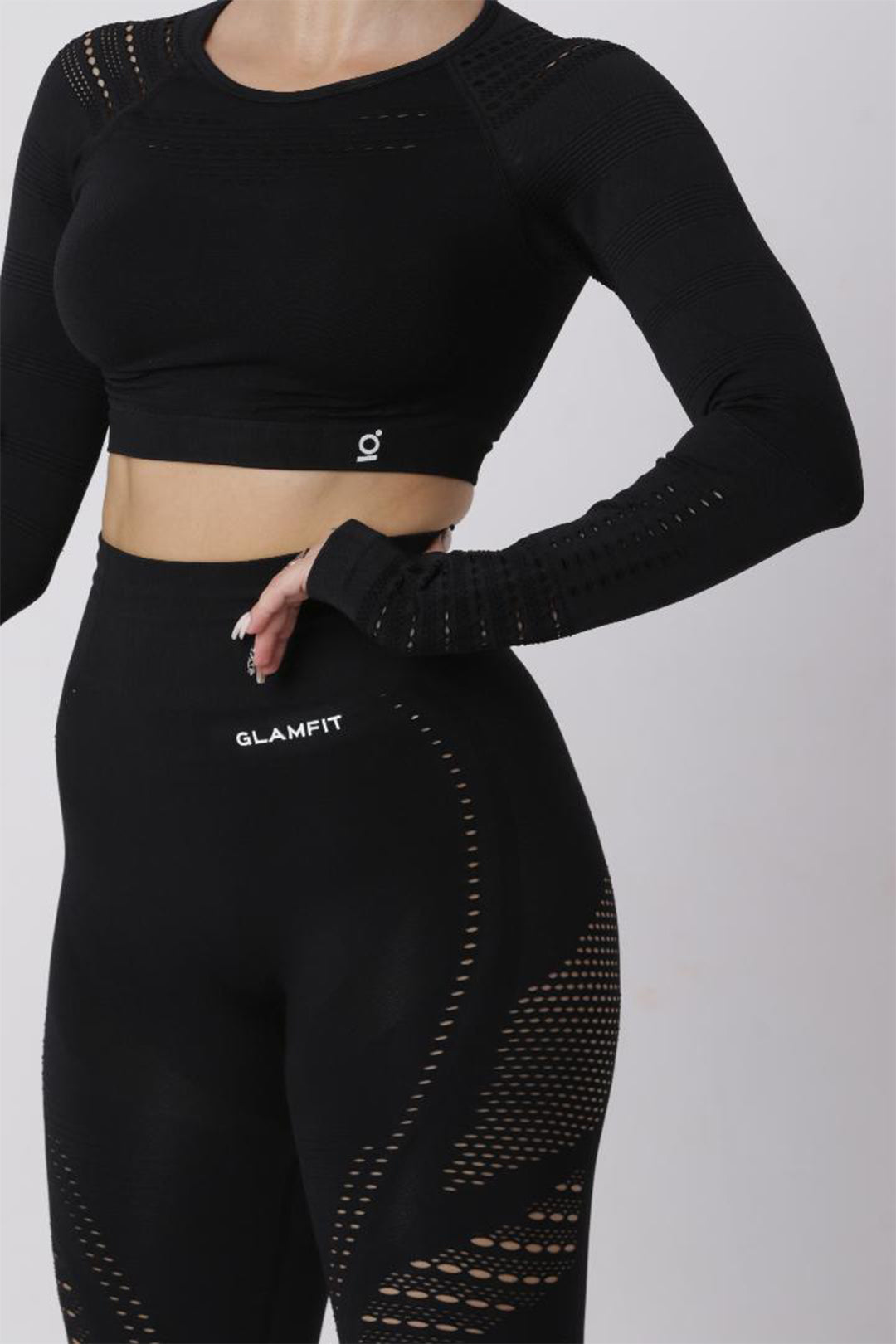 Women Seamless Workout Outfits Sport Long Sleeve And Leggings Black