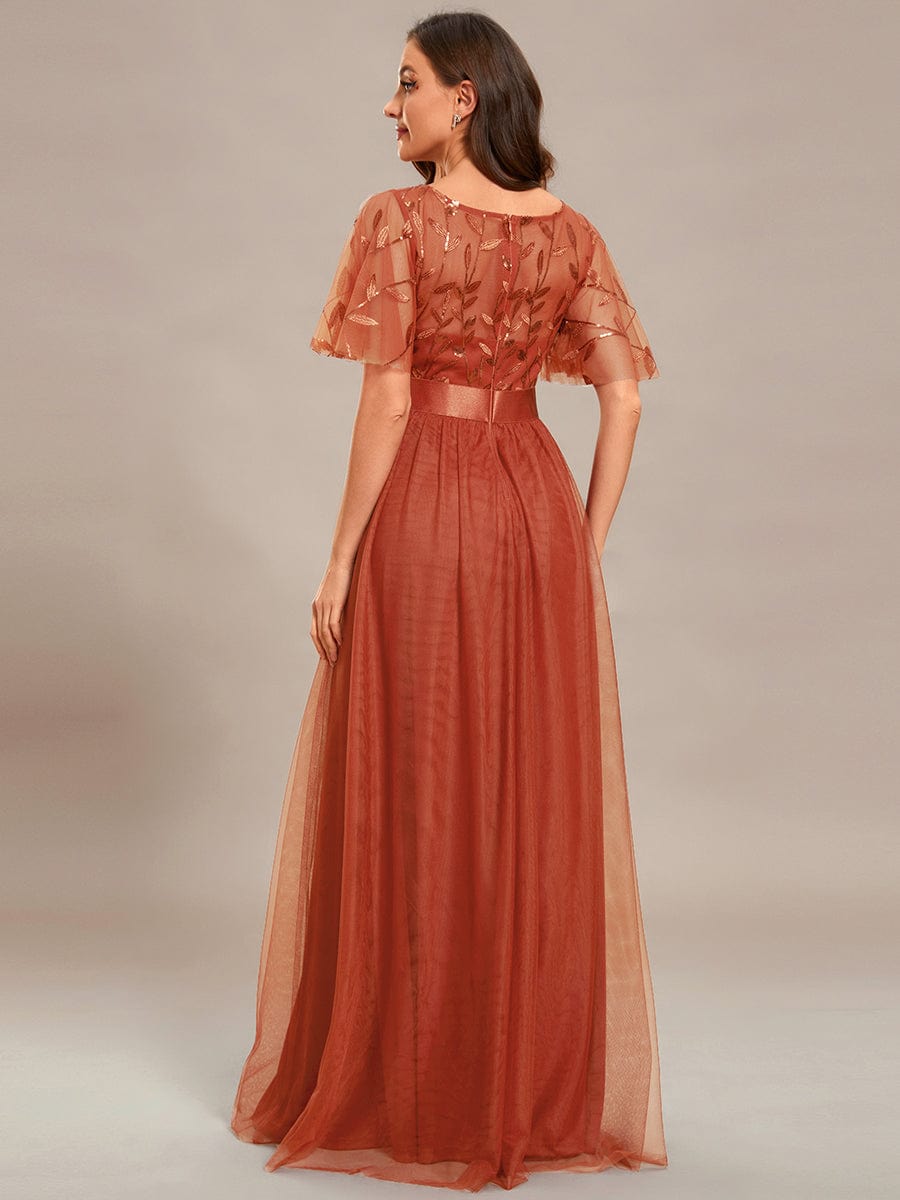 Women's Elegant Embroidered A-Line Floor Length Evening Dress
