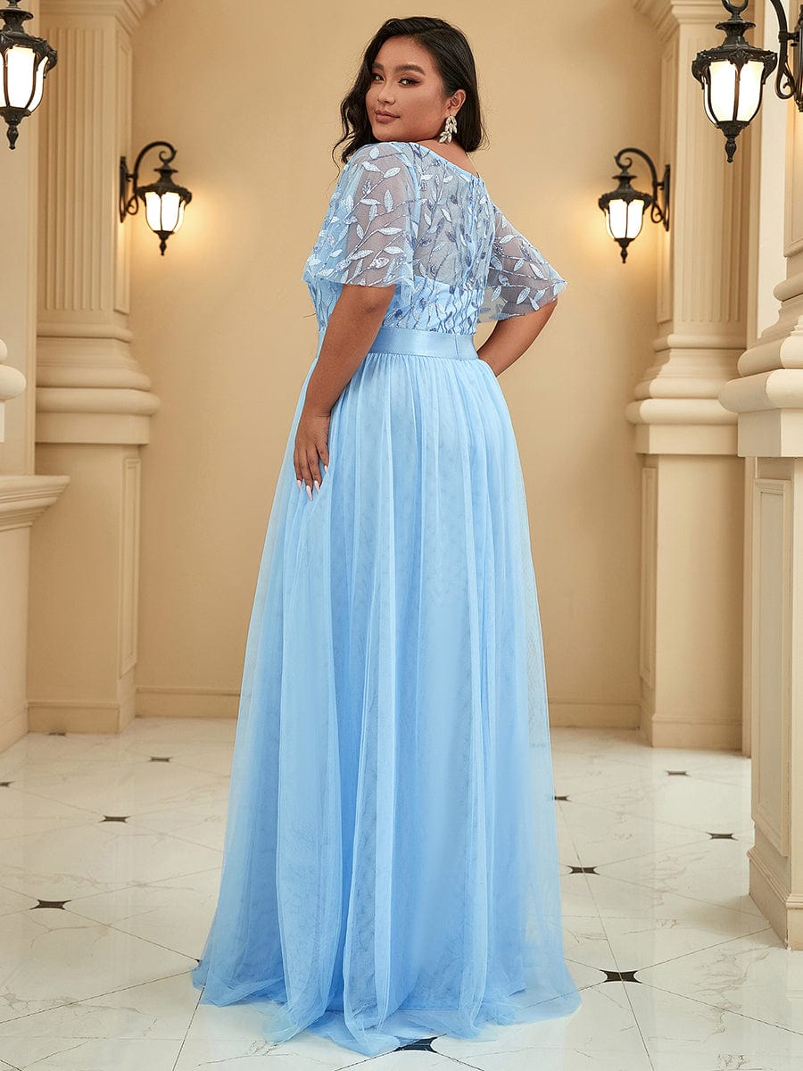 Women's Elegant Embroidered A-Line Floor Length Evening Dress
